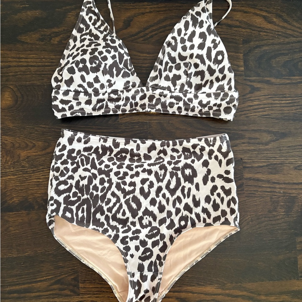 Black and Cream High-Waisted Bikini Set